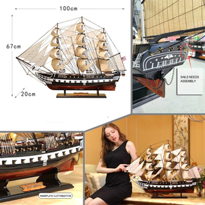 Grande barca a vela fatta a mano in legno modello USS costituzione americana decorativo liscio soggiorno ufficio arredamento modello nave - Product Image 6
