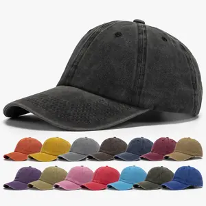 Wholesale Custom Logo Blank Washed Cotton Hat 6 Panel Snapback Dad Hat Solid Color Baseball Spots Cap for Women Men