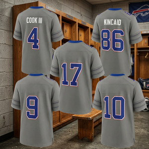 Venta al por Mayor de Nuevas Camisetas de Fútbol Americano Buffalo para Hombre, 17 Allen, 4 Cook, 10 Shakir, 86 Kincaid, 0 Coleman, Transpirables, 300g, Edición Limitada - Product Image 4