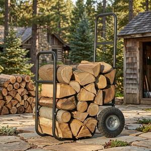 Modern Steel <b>Log</b> Holder Rectangle Powder Coated Firewood <b>Storage</b> Cart with Wheels - Product Image 2