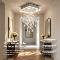 Lustre moderne en cristal en forme de goutte de pluie, plaque de plafond en acier inoxydable argenté, luminaire suspendu en cristal cascade pour salon