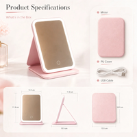Miroir Cosmétique Portable Rechargeable avec 3 Capteurs Tactiles, Lumière Réglable, Cadre en Verre, Pliable, Finition Argentée, Plusieurs Styles