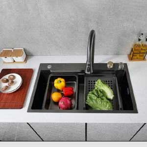 Évier de cuisine en acier inoxydable 304 fait à la main, montage en nano, double bac, design à un trou, sous plan, style ferme - Product Image 4