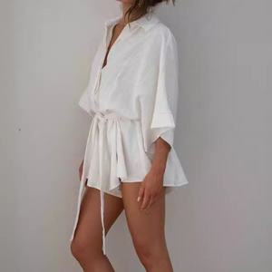 Mono corto holgado de mujer con solapa, manga media y cinturón, nuevo estilo, a la moda - Product Image 6