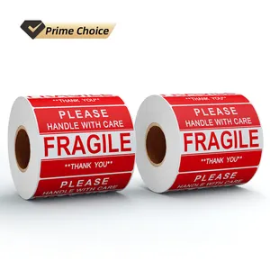 2 ''x 3'' Tamaño personalizado Rojo brillante Etiqueta adhesiva frágil Rollo Paquete Envío Advertencia Pegatinas de envío frágiles