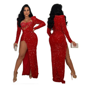 グリッタースパンコールプロムパーティードレスとボディスーツ、秋のスパンコール<span class=keywords><strong>2</strong></span>ピースドレスセット、レディース服。 - Product Image 3