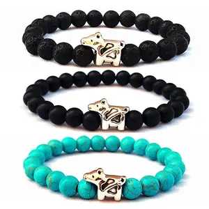 G2639 Groothandel Pulseras De Piedras Naturales Vulkanische Stenen Kralen Ijsbeer Bedelarmband Mode Sieraden Armbanden En Armbanden