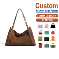 Sac fourre-tout d'été en cuir véritable suède nubuck marron foncé rétro haut de gamme grande capacité antivol pour trajets quotidiens à porter à l'épaule ouvert OEM