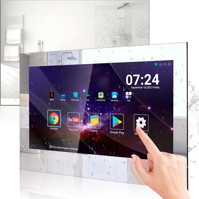 Smart Bathroom Waterproof Mirror 21.5" Touch Screen TV with Adjustable 3 Color Led Lighted Weather Forecast Health Monitoring