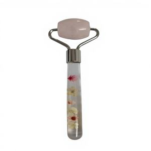 Rouleau de massage facial en quartz rose en gros, logo personnalisé, masseur facial en jade naturel - Product Image 2
