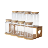 Pot de rangement en verre multifonctionnel personnalisable avec couvercle et cuillère en bambou pour un usage domestique, logo inclus