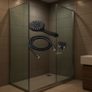 Elite Shower Head Set 1.5m Hose 3 Modes Round Modern Black Paint Plastic Bathroom Shower - Product Image 2