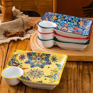 Plato bohemio para dumplings con plato para vinagre, plato de cerámica para el hogar, plato de desayuno segmentado, plato de alta gama específico para dumplings - Product Image 4