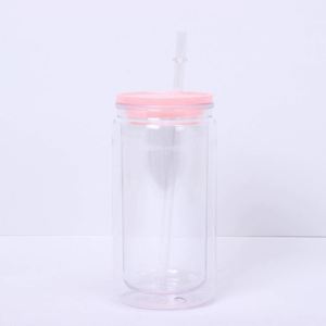 Gobelet Mason de 16 oz à double paroi en plastique transparent avec paille intégrée, idéal pour le camping et la salle de sport, écologique et de qualité alimentaire - Product Image 2