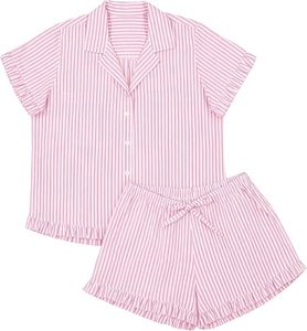 <span class=keywords><strong>Pantaloncini</strong></span> da Notte da <span class=keywords><strong>Donna</strong></span> in <span class=keywords><strong>Cotone</strong></span> a Maniche Corte con Volant e Bottoni, Lussuosi, Stampati, Traspiranti e Morbidi - Product Image 1