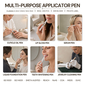 Stylos à huile pour cuticules blancs avec logo personnalisé, faible MOQ, applicateur de brillant à lèvres, stylo vide rotatif avec brosse - Product Image 3