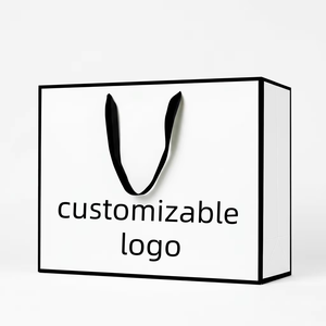 Bolsas de Compras Negras Hechas a Mano de Cartón Blanco Laminado Brillante de Lujo VANTUR con Asa de Listón, Se Aceptan Pedidos Personalizados - Product Image 1