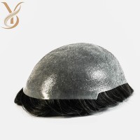 Prothèse capillaire pour hommes en cheveux naturels indiens Remy, 0,02-0,04 mm, ondulation naturelle, base PU intégrale, densité 100%-130%, couvre-calvitie