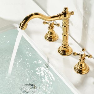 Robinet de lavabo vintage français rétro à 3 trous en laiton poli avec cartouche céramique, à double poignée, pour salle de bain, chambre et lavabo. - Product Image 1