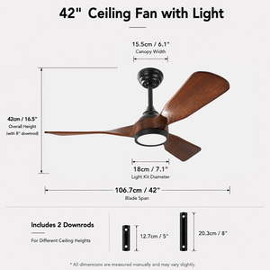 Ventilador de Techo de 42 Pulgadas con Luz y Control Remoto, Aspas de Madera, 3 Aspas, Motor DC Silencioso, Diseño de Madera Sólida para el Hogar - Product Image 6