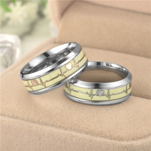 Luminous Fluorescent Stainless Steel <b>Ring</b> with Heartbeat Pattern | Glow in the Dark <b>Couple</b> <b>Ring</b> for Men & Women - Product Image 4