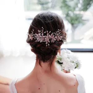 Hot selling exquisite petal leaf bridal headwear Coiled hair accessories Rose element hair comb pin matching design