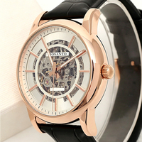 Montre mécanique automatique pour homme, squelette, or rose, cadran blanc creux, bracelet en cuir, étanche 30M, montre de luxe pour affaires