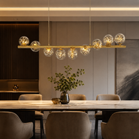 Lustre suspendu en verre et fer, design moderne, luxueux et minimaliste, pour cuisine de restaurant, style Magic Bean, en forme de longue bande, éclairage de bar
