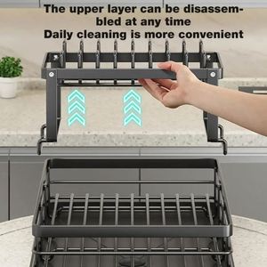 Kitchen Shelving Table Top Drain Rack Dish Drying <b>Storage</b> Rack 2 Tier Kitchen Countertop Organizer Stand Escuridor De Platos - Product Image 6