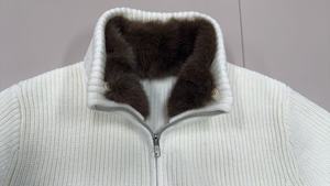 Chaqueta de <span class=keywords><strong>hombre</strong></span> con cuello de piel de oveja y cremallera en color crema, suéter bomber de <span class=keywords><strong>punto</strong></span> acanalado grueso con cuello de piel sintética para ropa de invierno de lujo. - Product Image 6