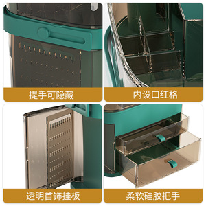 Cosmetic Storage Box Plastic Dustproof Desktop Organizer With <b>Mirror</b> And Jewelry Compartment Large Capacity <b>Makeup</b> Holder - Product Image 5
