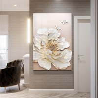 Relife - Impression d'art mural abstrait de fleurs de lotus à l'huile avec cadre - Décoration d'intérieur de luxe écologique faite à la main pour le salon
