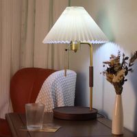 Lampe de table nordique en métal avec interrupteur à tirette LED, abat-jour en tissu, interrupteur à tirette dimmable E27, lumière d'ambiance décorative pour salon et chambre à coucher