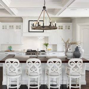 VENEZIA gỗ bánh xe Đèn chùm, mộc mạc trang trại Vòng trần ánh sáng với nến phong cách bóng đèn, công nghiệp <span class=keywords><strong>Lodge</strong></span> lấy cảm hứng từ lịch thi đấu - Product Image 2