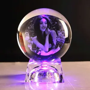 K9 religious crafts crystal glass ball decoration 3D laser etched rose crystal globe with led base for valentine's gift