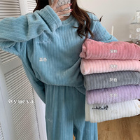 Pyjama en velours corail d'hiver pour femme, flanelle épaisse, manches longues, robe de nuit chaude pour la maison, mode, taille plus, ensemble