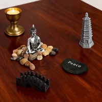 Kit de jardin zen de style japonais avec figurine de Bouddha, tour et pierre de la paix, ornement Feng Shui de table pour soulager le stress et favoriser le calme