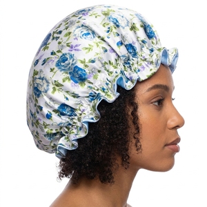 Nouvelle Nuisette à Imprimé Floral pour Femmes, Nuisette <span class=keywords><strong>en</strong></span> <span class=keywords><strong>Satin</strong></span> Double à Fleurs pour Femmes, Turban Confortable pour Femmes avec Sangle Élastique - Product Image 6
