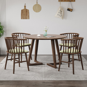 Nordic Solid Wood <b>Round</b> <b>Dining</b> <b>Table</b> <b>Set</b> With <b>4</b> Chairs Natural Color Modern Minimalist Style <b>For</b> <b>Dining</b> Room - Product Image 2