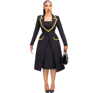 <span class=keywords><strong>Ensemble</strong></span> tailleur deux pièces élégant et tendance pour femme, avec robe intérieure en maille anti-plis et col en V - Product Image 2