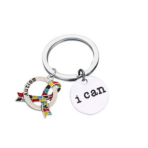 Multiple Statement Letter <strong>Charms</strong> Making Fibromyalgia and <strong>Autism</strong> Disease Inspired Design Unisex Keychain for Ribbon <strong>Awareness</strong> - Product Image 1