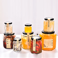 Hexagon wadah Jam saus kaca, 45ml 70ml 90ml 120ml 190ml 280ml 540ml guci bening madu kecil dengan stiker