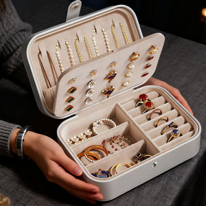 Jewelry Storage <b>Box</b> Multi Layer Earring Stud Necklace Ring Organizer Large Capacity Anti Oxidation Solid Color 16x11.2x5.3 - Product Image 1