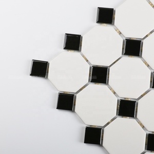 Mosaïque en céramique octogonale de qualité supérieure, noir et blanc, joint à points de 2 pouces, pour sol, mur, cuisine, salle de bain, douche - Product Image 3