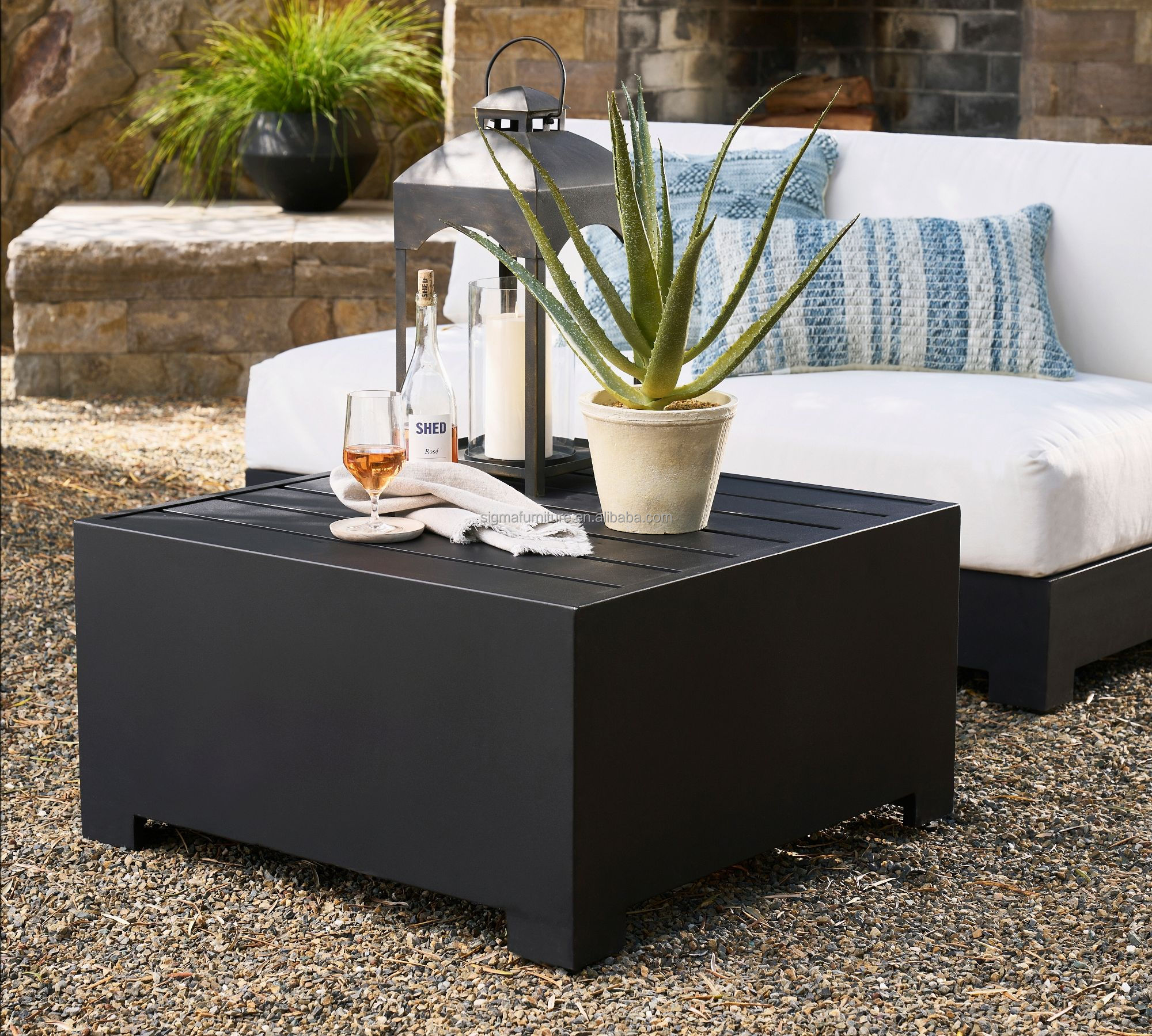 Modern design garden aluminum base square coffee table patio sofa set side table
