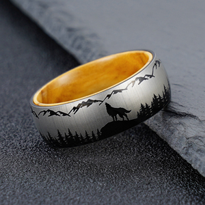 8mm 실버 스테인리스 스틸 사슴 숲 반지 올리버 우드 라이너 레이저 각인 자연 웨딩 밴드 남성용 - Product Image 3