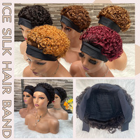 Perruque Bandeau en Cheveux Humains Remy Chinois avec Dentelle Transparente pour Femmes Noires, Courte Bouclée Bob, Densité 250%, Fabriquée à la Machine