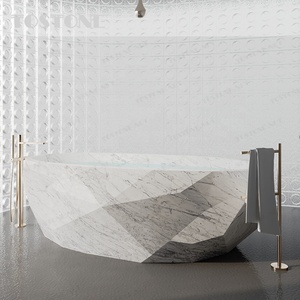 Tostone Premium Artistic Carved Natural Volakas White Marble Bathtub Deep Soaking <strong>Tub</strong> for High Grade Private Villa Home Design - Product Image 4