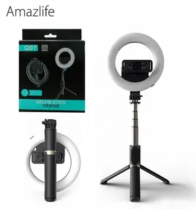 Q07 taşınabilir kablosuz uzaktan cep telefonu 5 inç LED dolgu halka ışık Selfie sopa ile Tripod standı