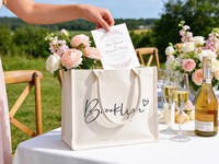 Sacs fourre-tout en toile personnalisés pour demoiselles d'honneur avec logo sur mesure - Sacs cadeaux de mariage pour la plage à ouverture ouverte, été et automne